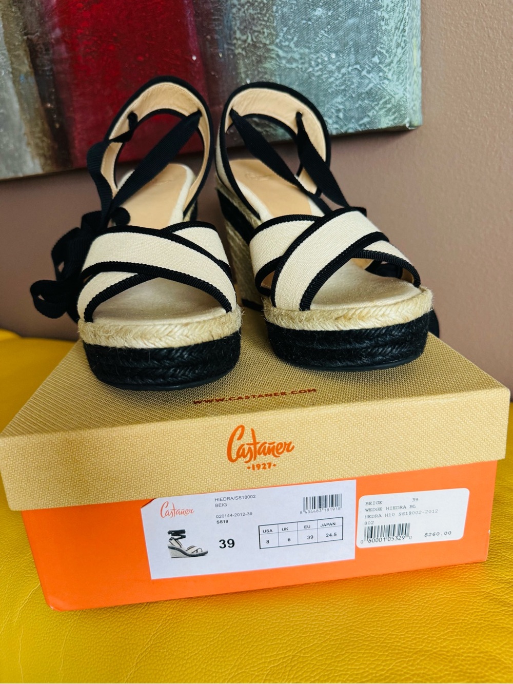 Castaner Hiedra Two-Tone Canvas Espadrille Wedge Sandals in Beige&Black/ 8/NWT - Picture 15 of 16